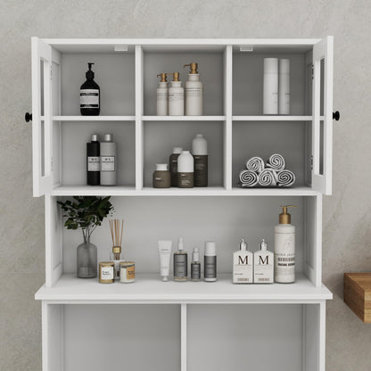 agnixnaf Two-Compartment Tilt-Out Dirty Laundry Basket Tall Bathroom Cabinet with 2 Adjustable Shelves-White