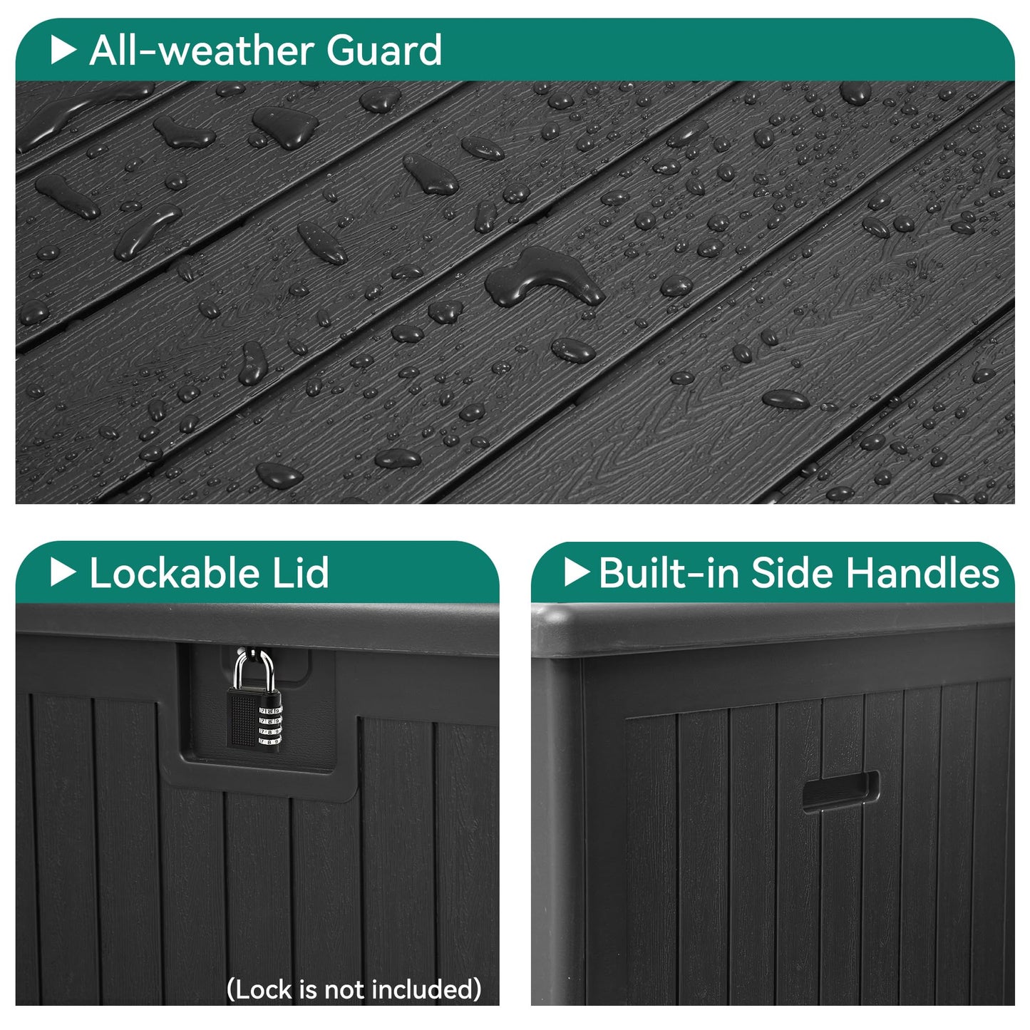 YITAHOME 180 Gallon Double-Wall Deck Box with Side Handles, Outdoor Large Storage for Patio Furniture Cushions, Garden Pool Accessories, Water Resistant & Lockable