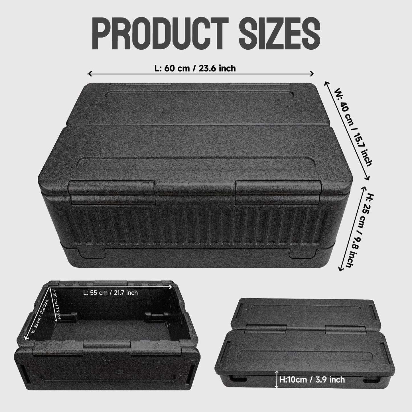 YUANHAO Collapsible Insulated Food Pan Carrier – Top-Loading EPP Catering Hot Box for 8" Full-Size Pans – Thermal Food Transport Warmer for Delivery, BBQ & Events – Keeps Hot/Cold 4+ Hours-Black
