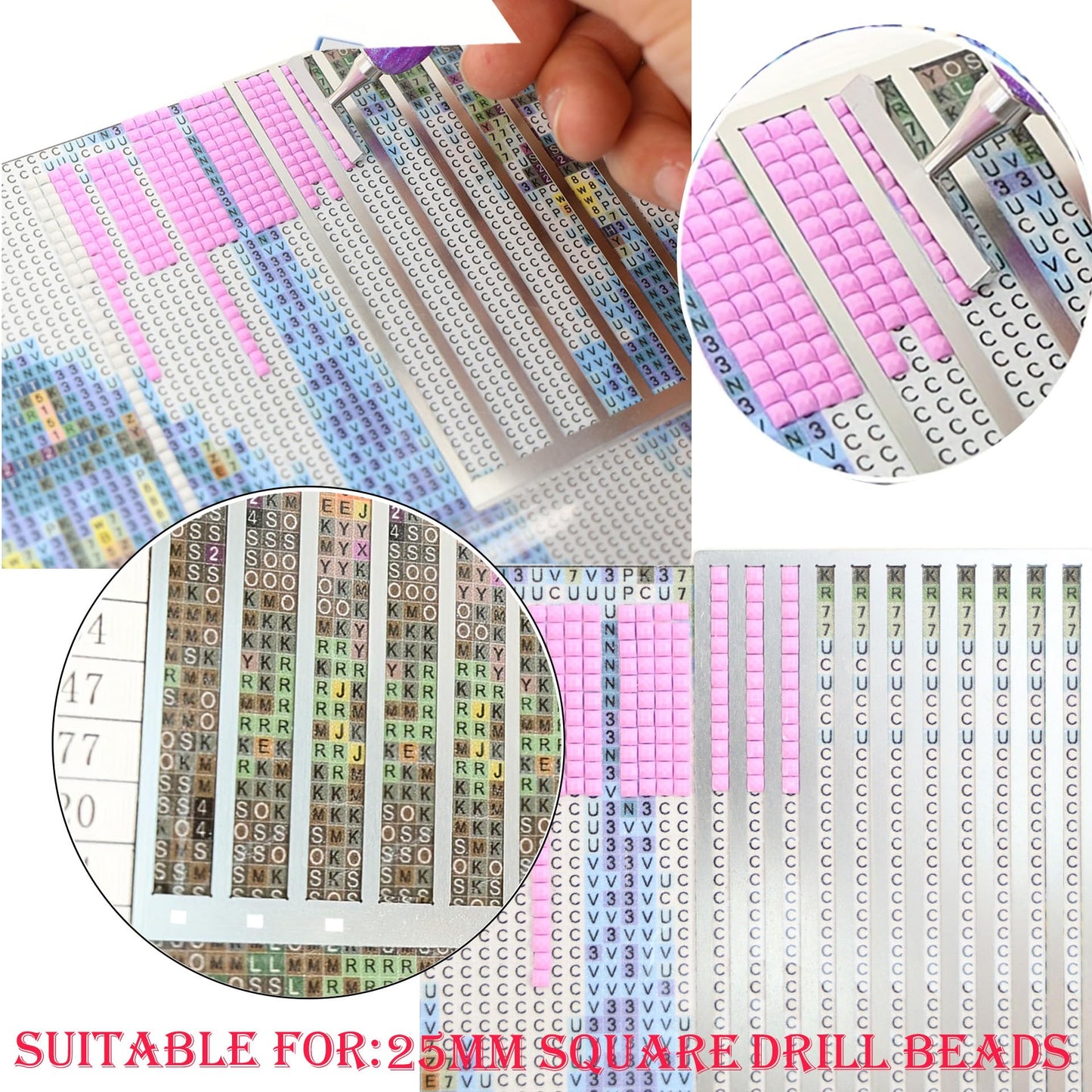Diamond Painting Ruler Stainless Steel Diamond Art Ruler Alignment, Diamond Painting Guide Tools (Square-3Pcs(1,3,4 Rows))