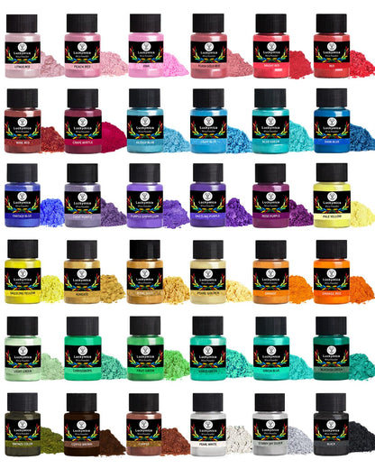 Luckymica Mica Powder, 36 Colors Pearlescent Pigment Powder for Epoxy Resin, 360g Pearl Pigment Set for Soap Making, Bath Bomb, Candle Making, Art Crafts, Lip Gloss, Nail Polish, Dye