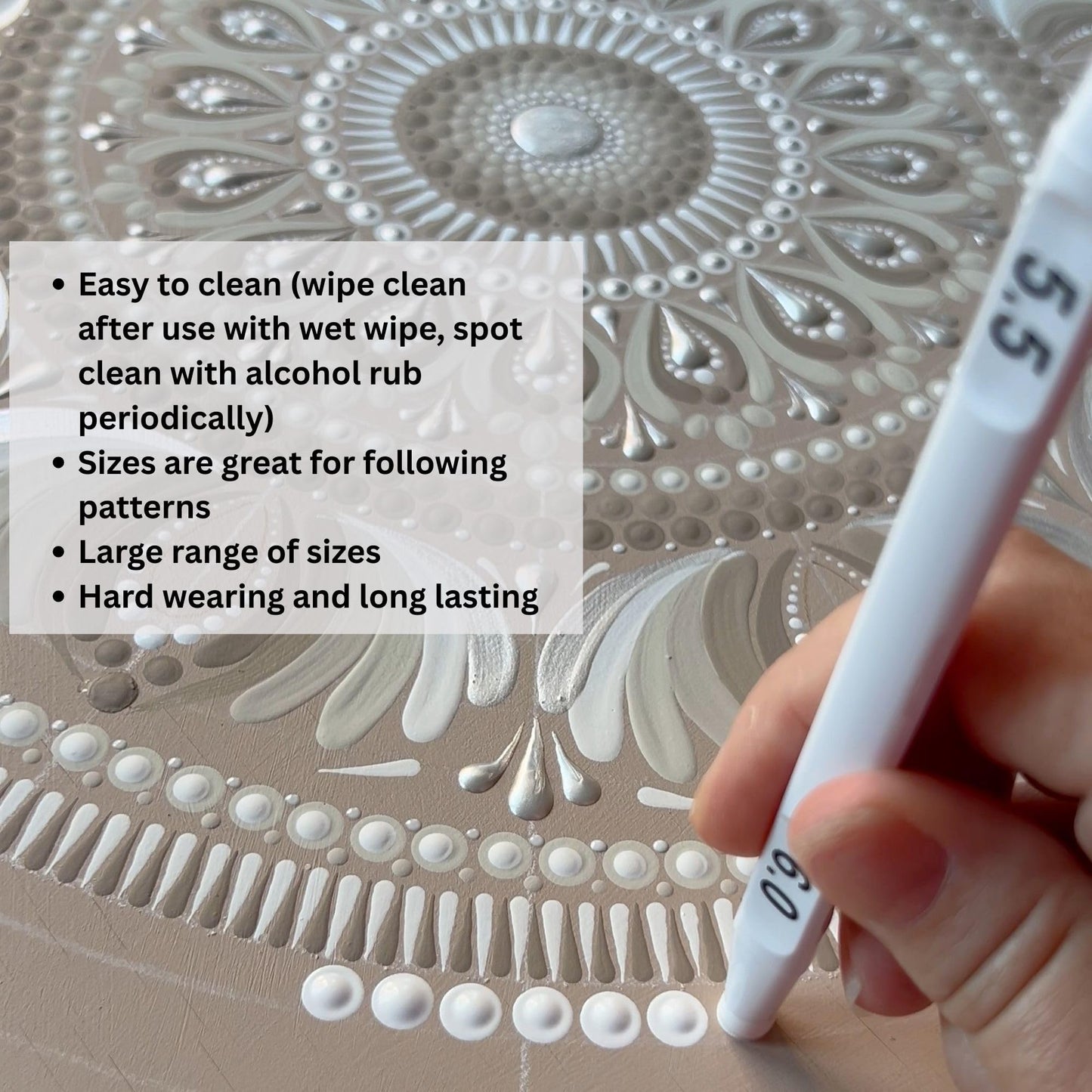 Happy Dotting Company Tools for Painting Mandalas - Patented 16pc Premium Double Ended - 28 Easy Read Sizes Plus Stylus & Ellipse Tools, Anti-Roll Grip for Rock Painting, Nail Art, Pottery and Canvas