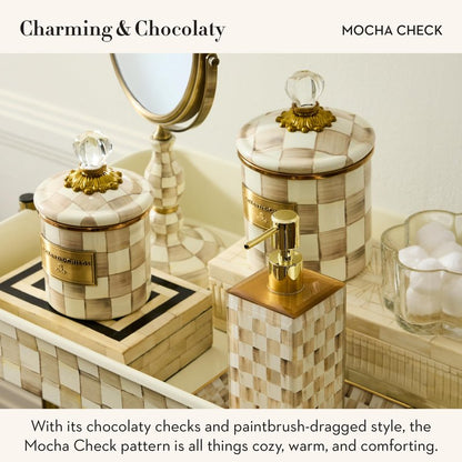 MACKENZIE-CHILDS Glass Tissue-Box Cover, Boutique Bathroom Decor, Brown-and-White Mocha Check