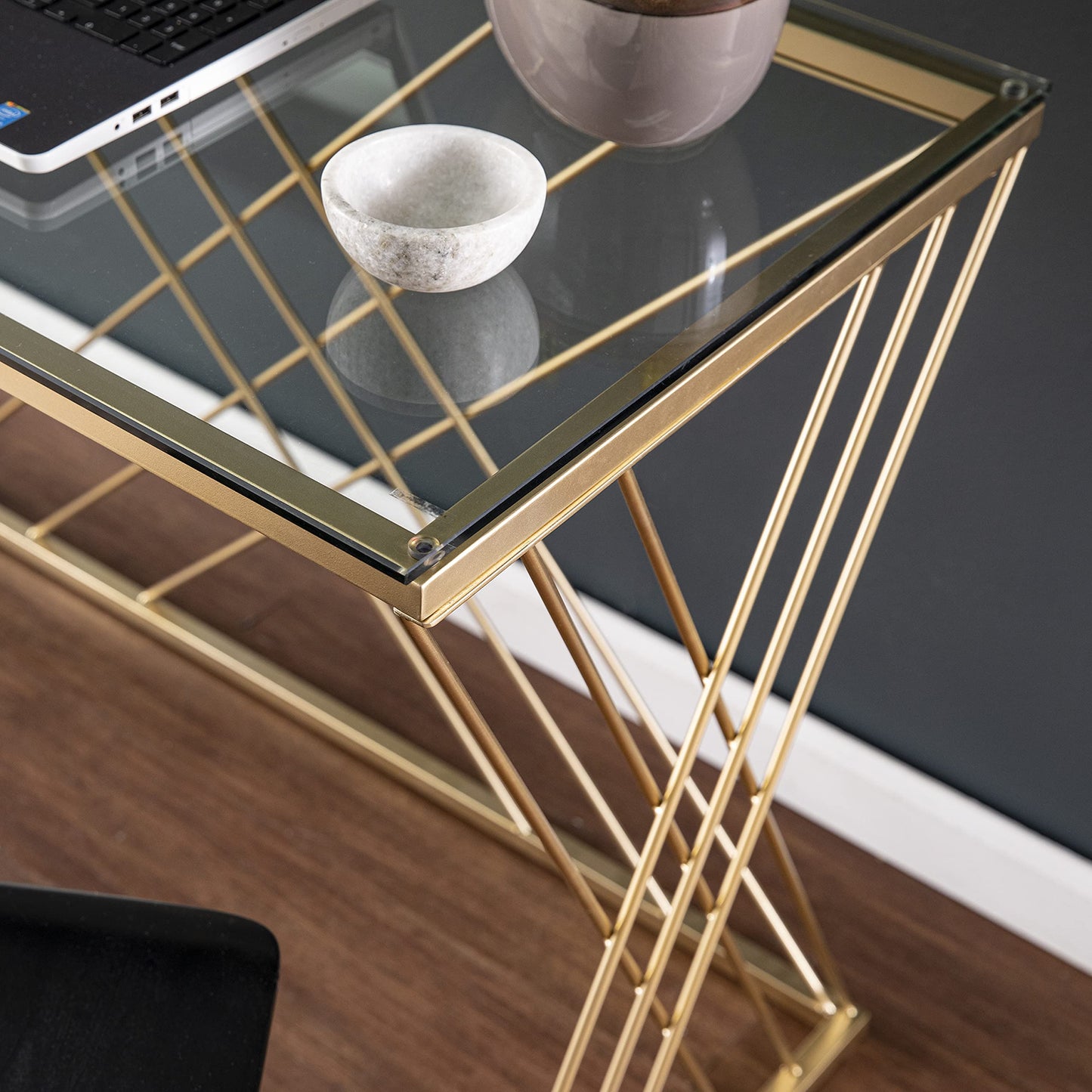 SEI Furniture Dezby Modern Glass-Top Desk, Silver