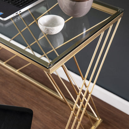 SEI Furniture Dezby Modern Glass-Top Desk, Silver
