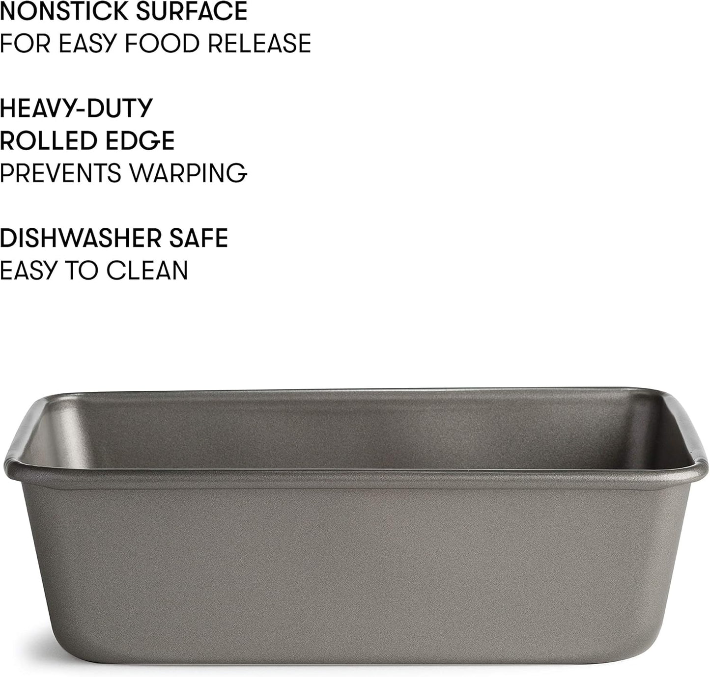 Cooking Light Heavy Duty Nonstick Bakeware Carbon Steel Bread Pan, 9.25-Inch x 5.25-Inch, Quick Release Coating, Gray