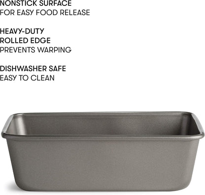 Cooking Light Heavy Duty Nonstick Bakeware Carbon Steel Bread Pan, 9.25-Inch x 5.25-Inch, Quick Release Coating, Gray