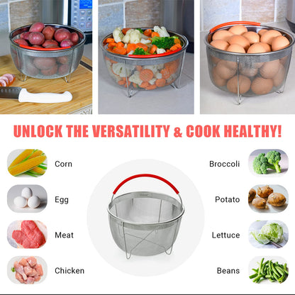 Original Salbree Steamer Basket for 8 qt quart Instant Pot Accessories, Stainless Steel Strainer and Insert fits IP Insta Pots, Instapot, Other Pressure Cookers, with Silicone Handle [3qt 6qt avail]