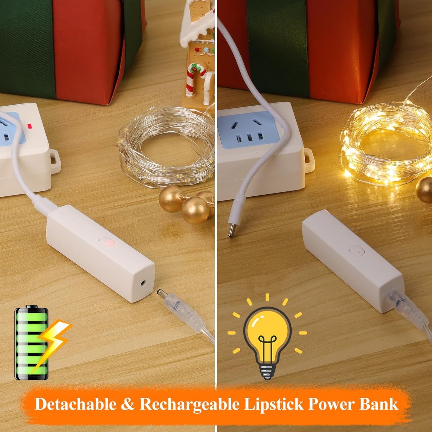 132FT(33 4) Lakumu * Fairy Lights Battery Operated, Rechargeable String Lights with Timer, LED Twinkle Lights