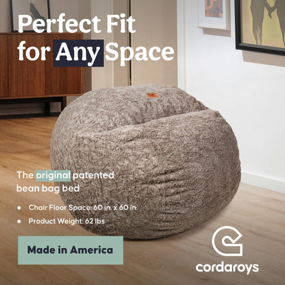 CordaRoy's Faux Fur Bean Bag Chair, Convertible Chair Folds from Bean Bag to Lounger, As Seen on Shark Tank, Grey - King Size