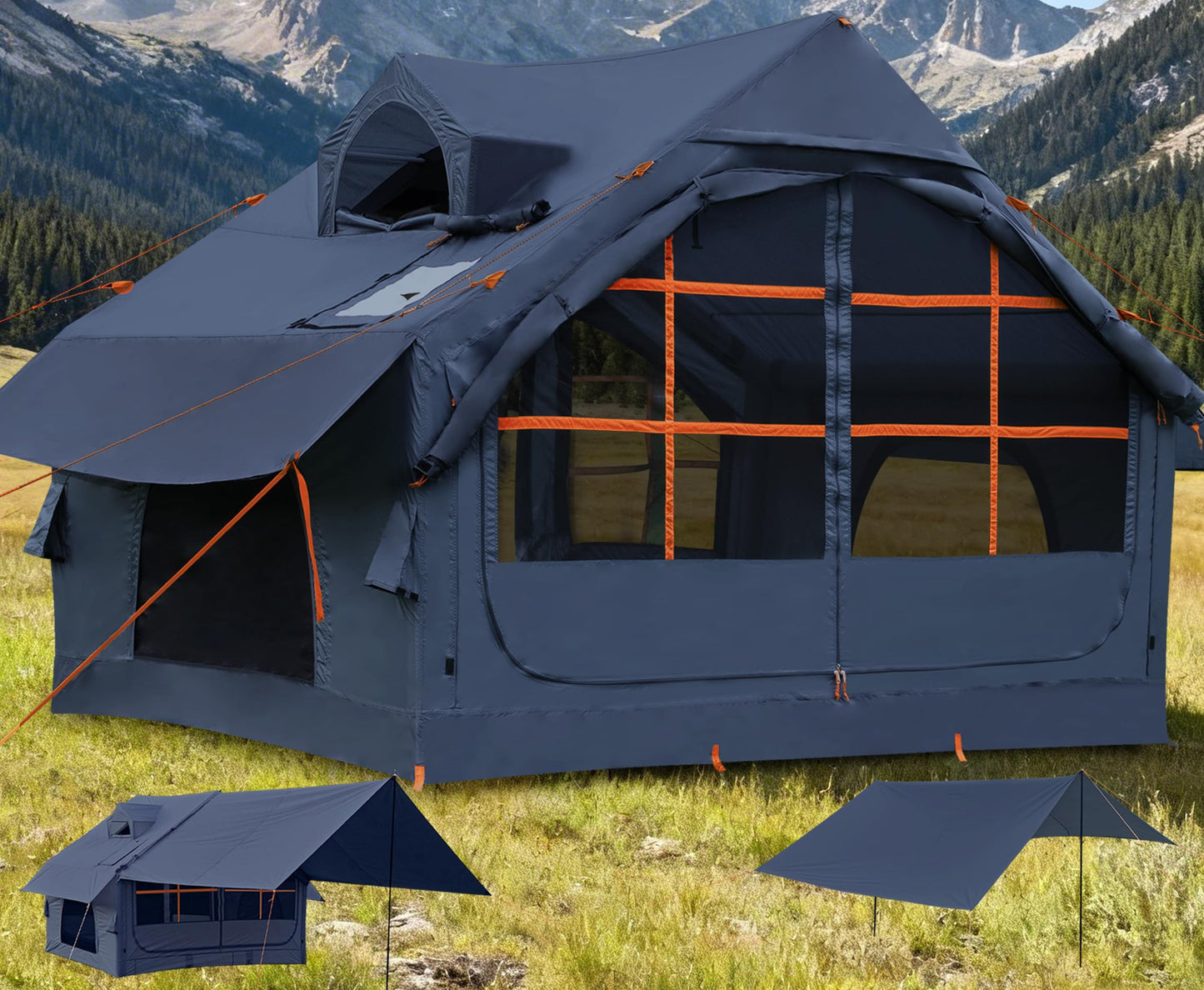 4/6 Persons Inflatable Tents for Camping with Awning, Easy Setup Blow Up Tents for 4 Seasons Waterproof Inflatable Camping Tent,Wind Resistant Air Glamping Tents for Camping Adult