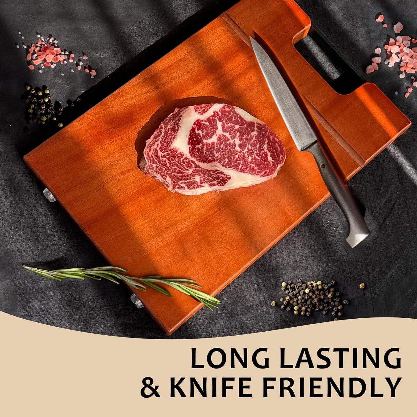 LUBAN Mahogany Wood Cutting Board, Thickened & Large with Handle, Premium Sustainable Wooden Chopping Board (14x9.5x1.1