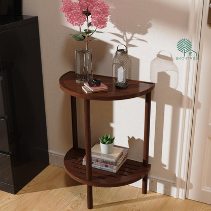 Skovtree End Table, Half Moon Side Tables, Living Room Half Round 2 Tier Tables, NightStand for Small Space in Living Room Bedroom, Couch Tables with Storage Shelf, Boho Side Table (Brown)