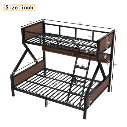 Bellemave Twin XL Over Queen Size Bunk Bed with Storage Shelves and LED Lights,Heavy Duty Adult Bunk Beds with Angled Ladder,Metal Queen Bunk Bed,Black
