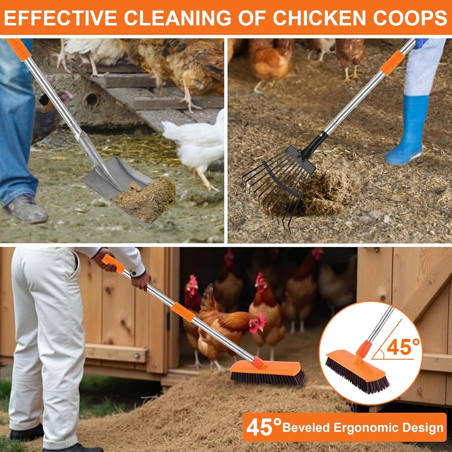 ROSTIUTE Chicken Poop Scooper Shovel Rake Scrub Brush for Chicken Coop Supplies Accessories for Cleaning