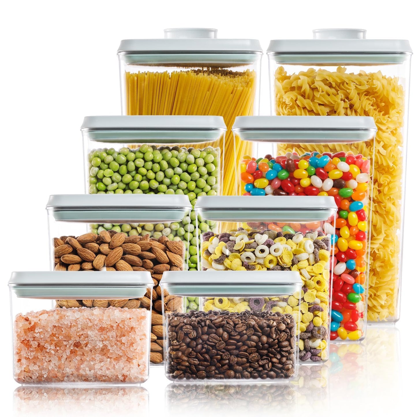 Tourdeus 8 Pack Airtight Food Storage Containers with Lids, Pop Top Pantry Organizer Set, BPA-Free Clear Stackable Kitchen Containers with Measurement Marks for Cereal, Flour, Sugar, Pasta, Snacks