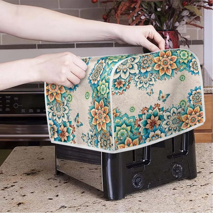 Quilted Boho Toaster Oven Covers, 4 Slice Kitchen Small Appliance Covers, Universal Size Dustproof Cover for Women Gift