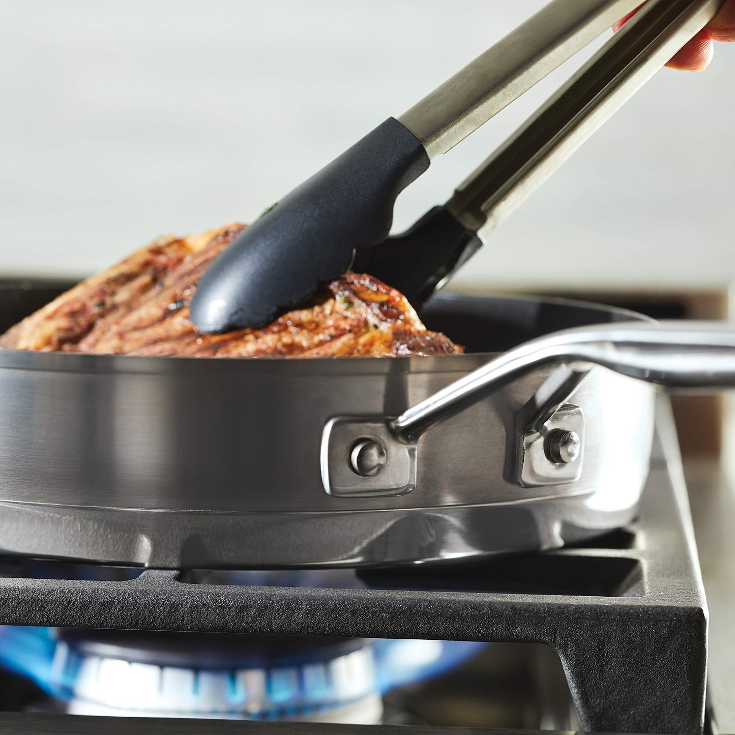 KitchenAid 71012 3-Ply Base Brushed Stainless Steel Nonstick Round Grill Pan/Griddle, 10.25 Inch