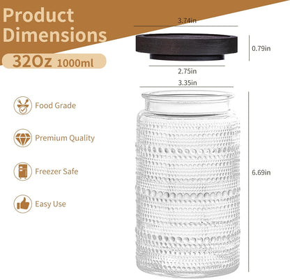 32oz, WACOI Glass Jars with Wooden Lid Glass Canisters Glass Jars Food Storage Containers for Candy, Oats, Coffee