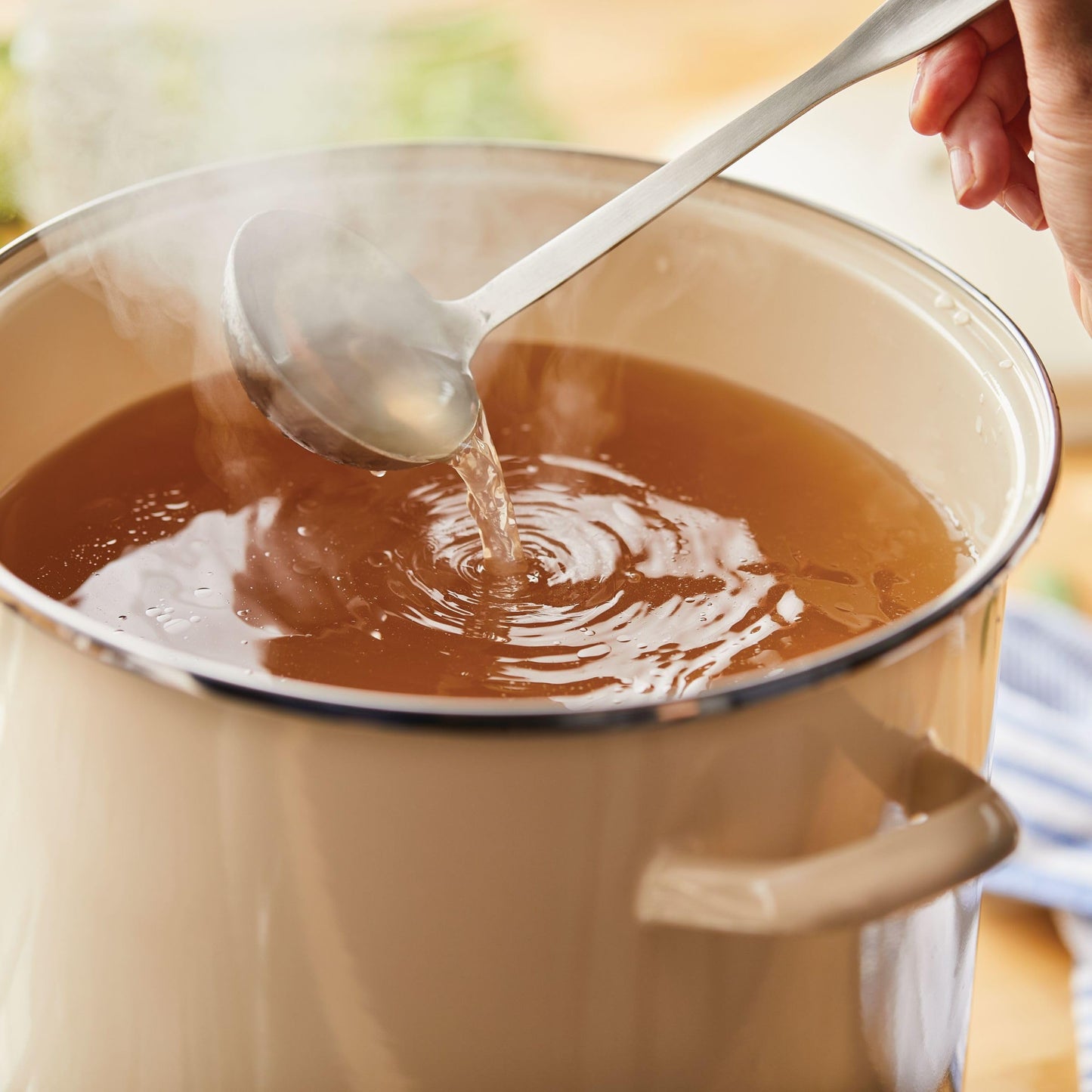 Rachael Ray Enamel on Steel Stockpot with Lid, Induction Suitable, 12 Quart, Almond Cream