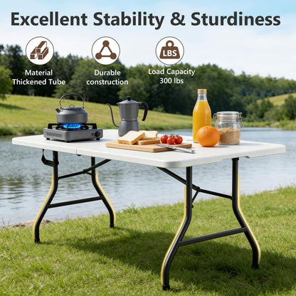 MAKE CHANGES Folding Table 6 Pack, 6 FT Foldable Plastic Table with Carrying Handle, Heavy Duty Portable Fold-in-Half Utility Table for Party, Camping, Banquet, Craft, Wedding, Indoor & Outdoor Use