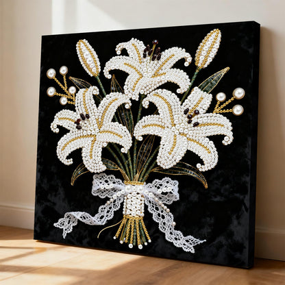 ARTopet DIY Pearl Painting Kit with Frame Gemstone Pearl Diamond Dots Beads Canvas Art Craft for Adults Beginners Display for Tabletop and Wall Mounting Home Decor-Lily