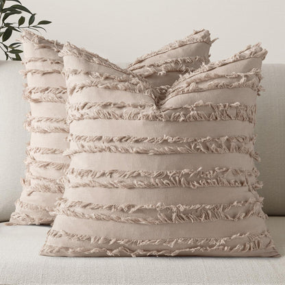 MIULEE Set of 2 Decorative Boho Throw Pillow Covers, Linen Striped Jacquard Pattern Cushion Covers, 16x16 Inch