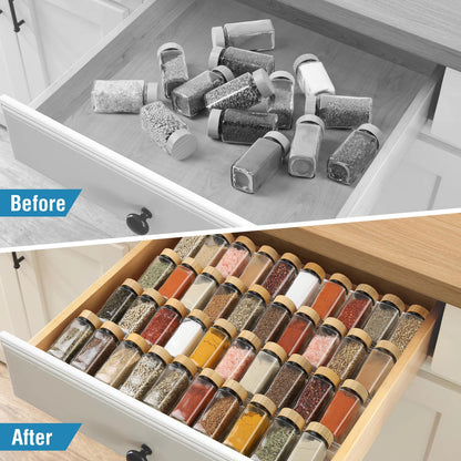 Suneerplay Spice Drawer Organizer 4 Tier, Acrylic Seasoning Organizer Rack, Clear Spice Rack Tray, Kitchen Seasoning Jars Drawers Insert (Jars Not Included/Expandable From 13" to 26")