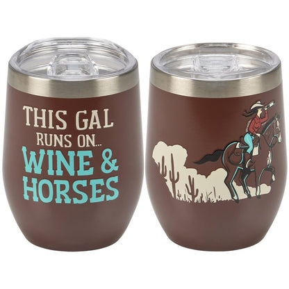 Primitives by Kathy Insulated, Stainless Steel Wine Tumbler - This Gal Runs On... Wine & Horses