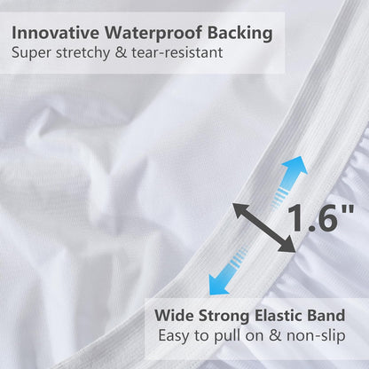 Queen Mattress Protector Waterproof, Hotel Quality Cooling Quilted Fitted Pad Topper with Deep Pocket 8-21”, White