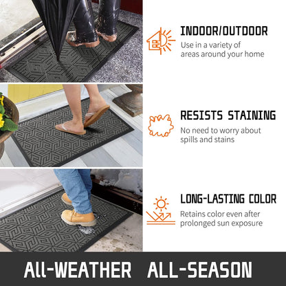 Yimobra Gray Front Door Mat - Indoor Outdoor Doormat, Heavy Duty Non-Slip Dirt Trapping Mats, 17x29.5 Inch