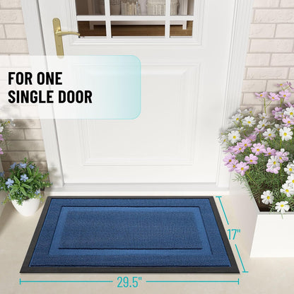 OLANLY Waterproof Front Door Mat - All-Season Indoor/Outdoor Doormat | Sturdy Natural Rubber, 29.5x17, Navy Blue