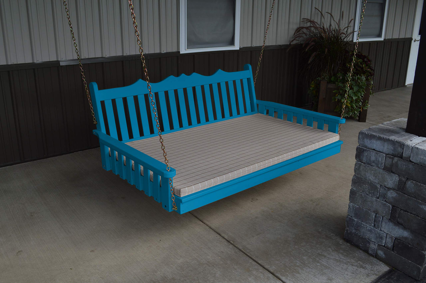 A & L Furniture Yellow Pine Twin Mattress Royal English Garden Swing Bed, 75", Caribbean Blue