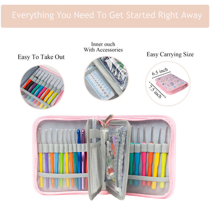 SHAXANO Crochet Hooks Kit with Case, 95-Piece, Ergonomic Crochet Needles Weave Yarn Kits DIY Hand Knitting Art Tools for Beginners and Experienced Crochet Lovers