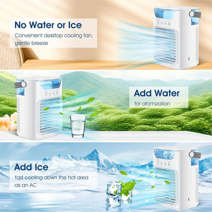 Portable Air Conditioner Fan 4 in 1, 700ML Mini Cooler with Touchscreen, 3 Speed Humidify & 7 LED Light