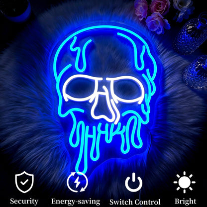 Ebdobgbs Skull Neon Sign for Wall Decor Skeleton Dimmable Led Neon Lights Halloween Light Up Signs for Game Room Gift Decoration USB Powered