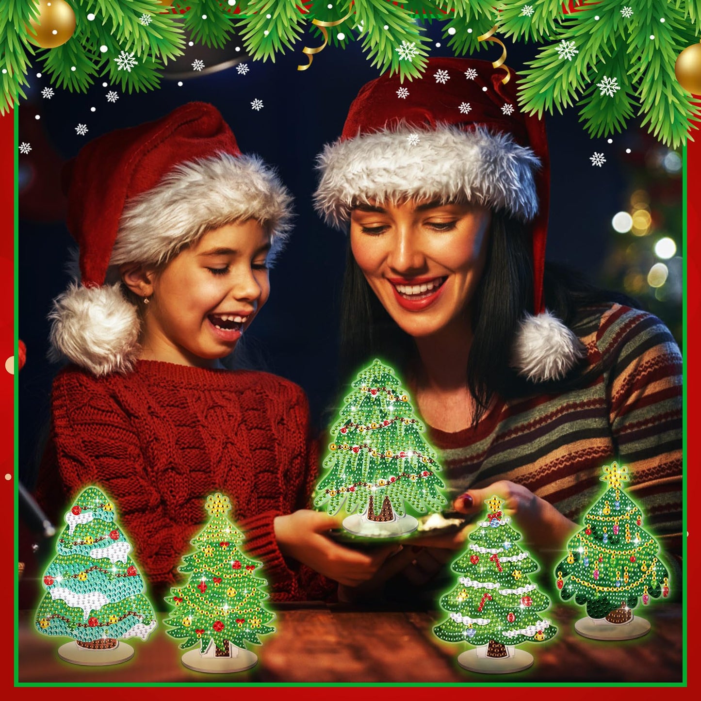 DoubleFill 9 Pcs Luminous Christmas Diamond Painting Tabletop Decor Double Sided Xmas Diamond Art Kits for Adults Glow in the Dark Christmas Centerpieces for Table Desktop DIY Crafts