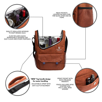 Traveling Spirits Insulated Wine Carrier | 2-3 Bottle Travel Bag With Stainless Steel Tumblers | Cooler Tote for Travel - Great Gift for Wine Lovers and Enthusiasts