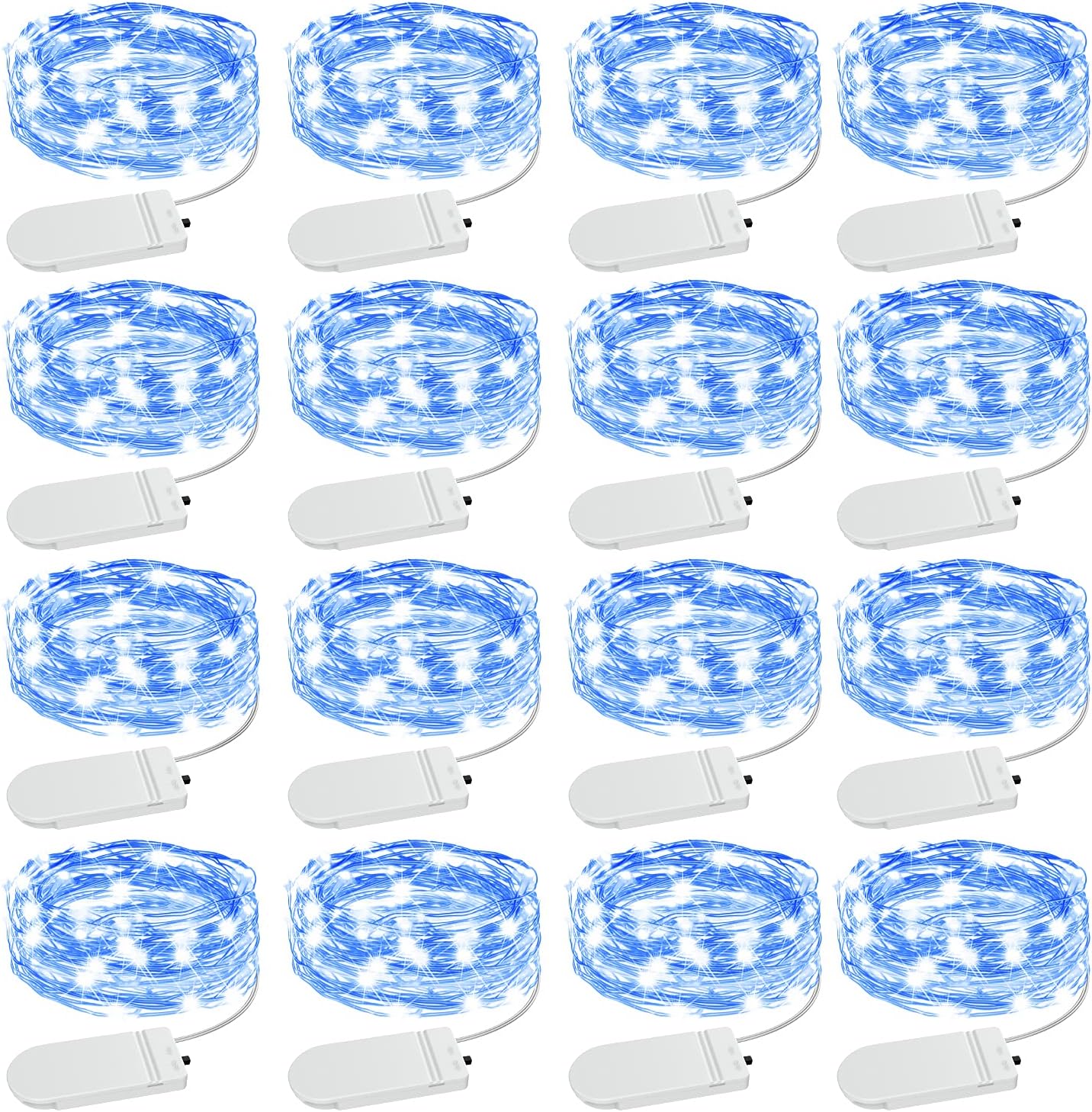 16 Pack IP68 7ft Olafus Blue Fairy Lights Battery Operated, Waterproof Mini String Light, Small LED Bottle Light