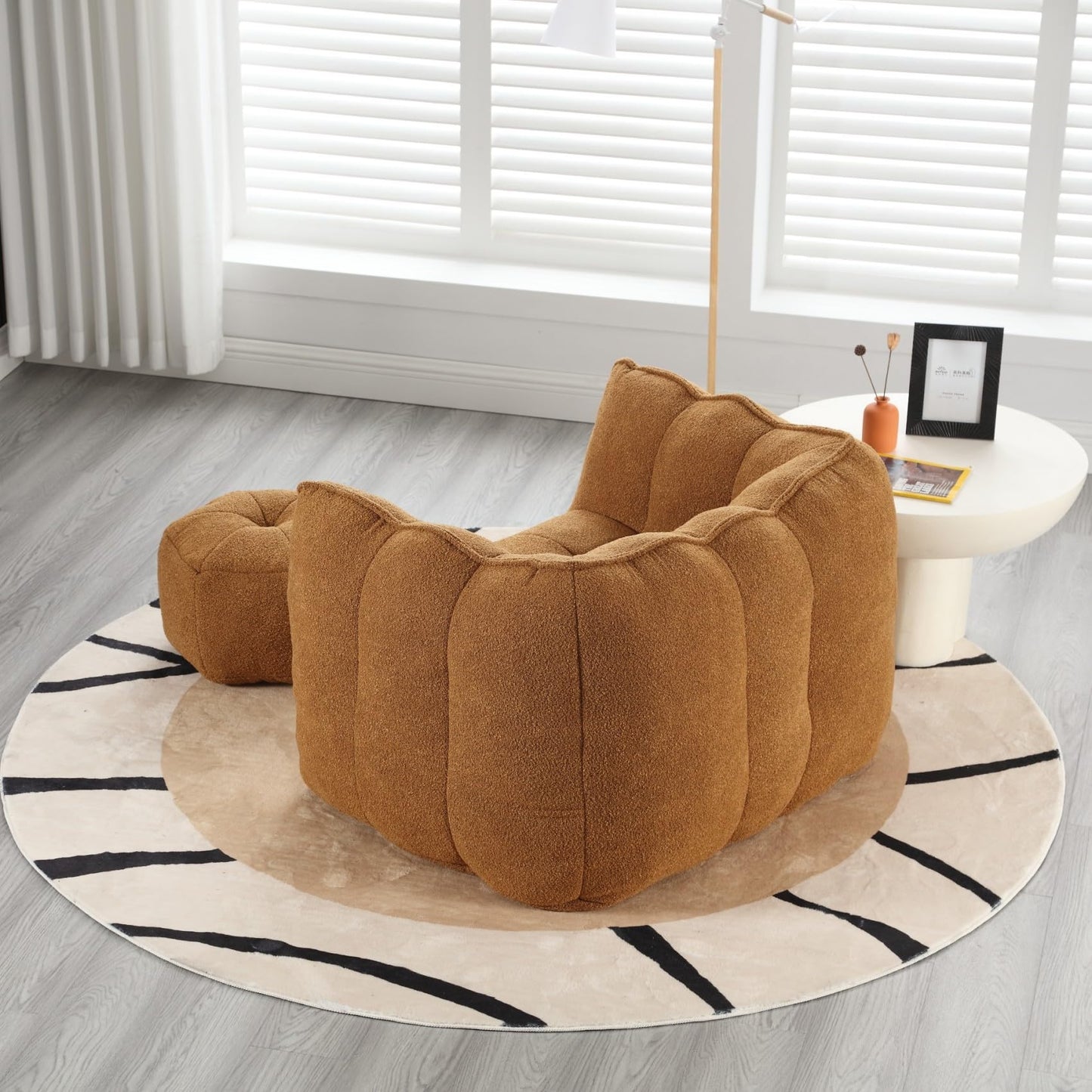 KEIKI Chenille Giant Bean Bag Sleeper Chair with Ottoman, Adults and Kids Lazy Floor Sofa Couch, High Resilient Foam Comfy Reading Chaise Lounge Recliner for Living Room Bedroom, Khaki