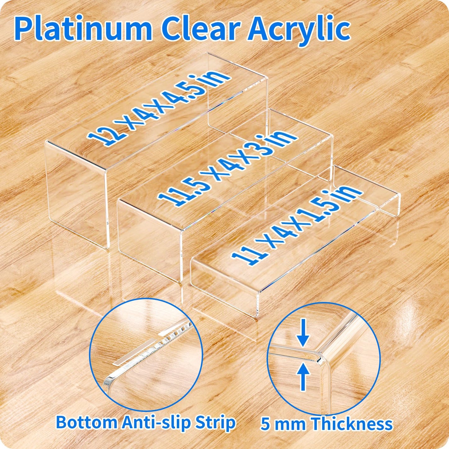 NIUBEE Acrylic Display Riser, 6 Pcs 12" Large Acrylic Risers, 2 Set Clear Rectangular Stands for Candy Dessert Cupcakes, Collectibles Display Stands Shelf for Display for Funko POP Figures