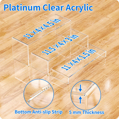 NIUBEE Acrylic Display Riser, 6 Pcs 12" Large Acrylic Risers, 2 Set Clear Rectangular Stands for Candy Dessert Cupcakes, Collectibles Display Stands Shelf for Display for Funko POP Figures