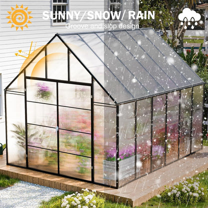 CDCASA 12.4x10.2x10 FT Greenhouse for Outdoors,Easy Assembly Large Polycarbonate Greenhouse Aluminum Heavy Duty Greenhouses w/2 Vents, Swing Door, Walk-in Green House for Patio, Backyard, Garden