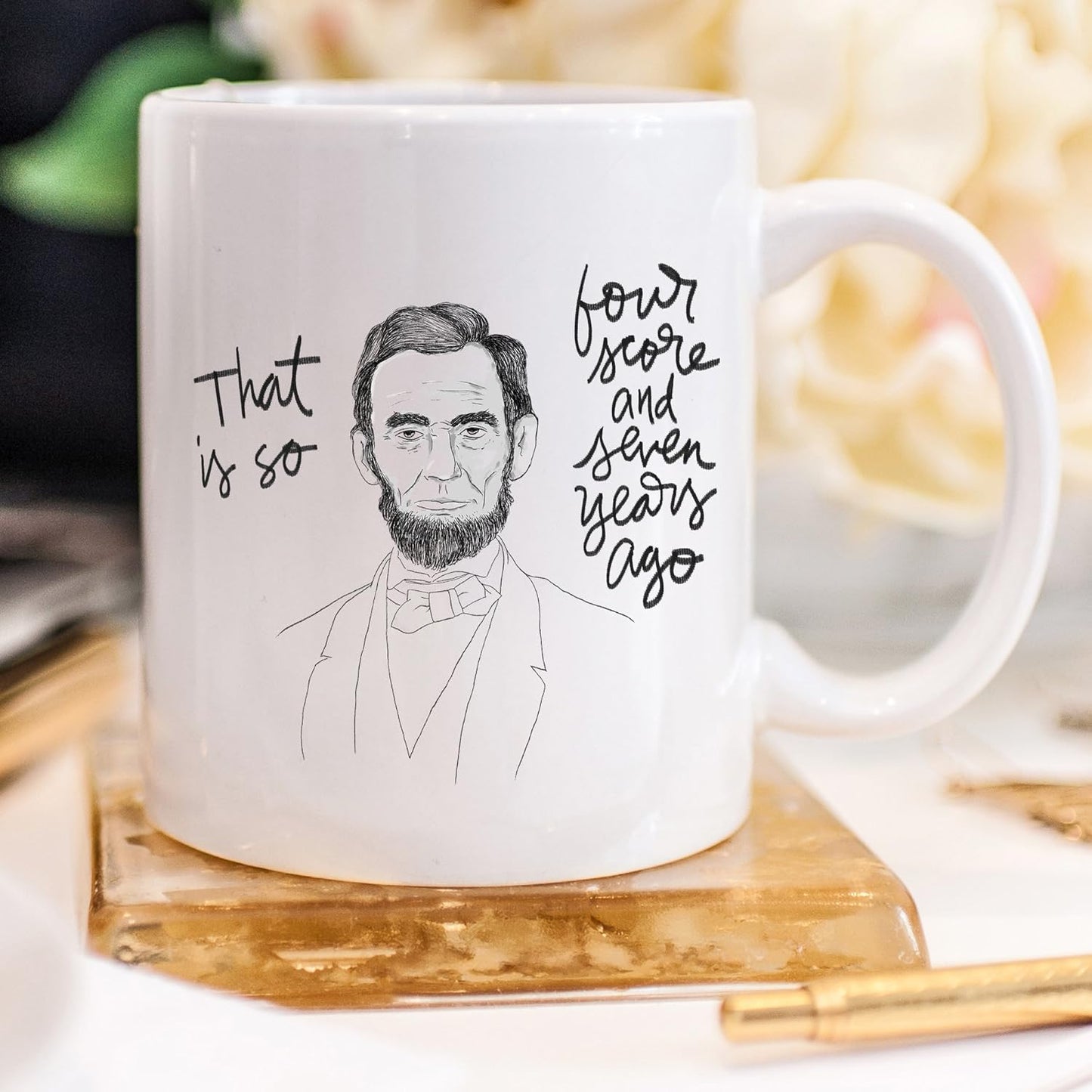 YouNique Designs Four Score and Seven Years Ago Coffee Mug, 11 Ounces, History Teacher Gifts, Abraham Lincoln