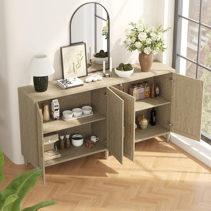 GDFStudio 70.08" Modern 4-Door Sideboard Buffet Cabinet, Rattan MDF Credenza Storage Cabinet with Adjustable Shelves, Bohe Console Table with Solid Wood Legs for Living Room Kitchen Hallway, Natural