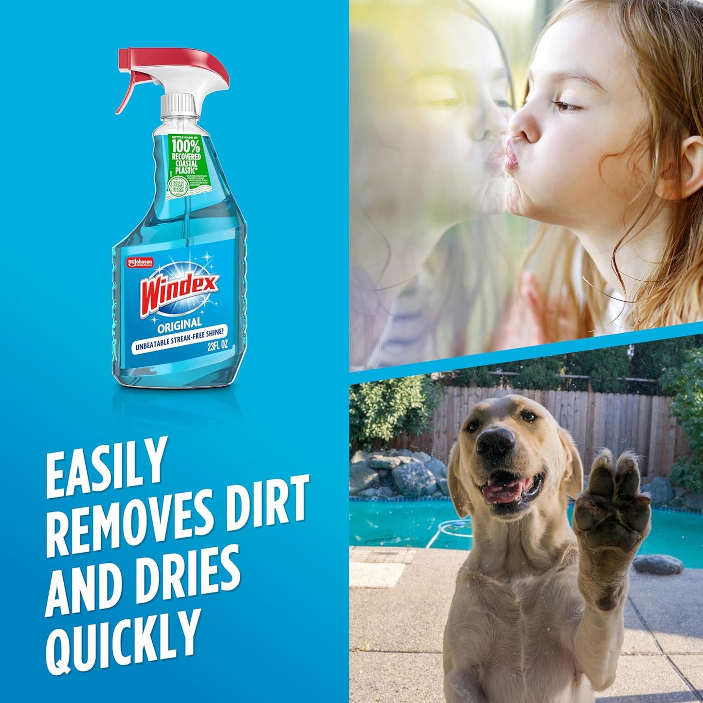 Windex Glass Cleaner Spray - Eco-Friendly 100% Recycled Plastic | Original Blue Scent, 23 Fl Oz, 2-Pack