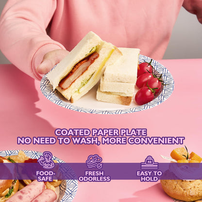 PACKINNO Disposable Paper Plates 8.5 Inch 300 Count, Soak Proof and Cut Resistant Heavy Duty Paper Plates Bulk for Parties, Picnics, Camping, and Everyday Meals