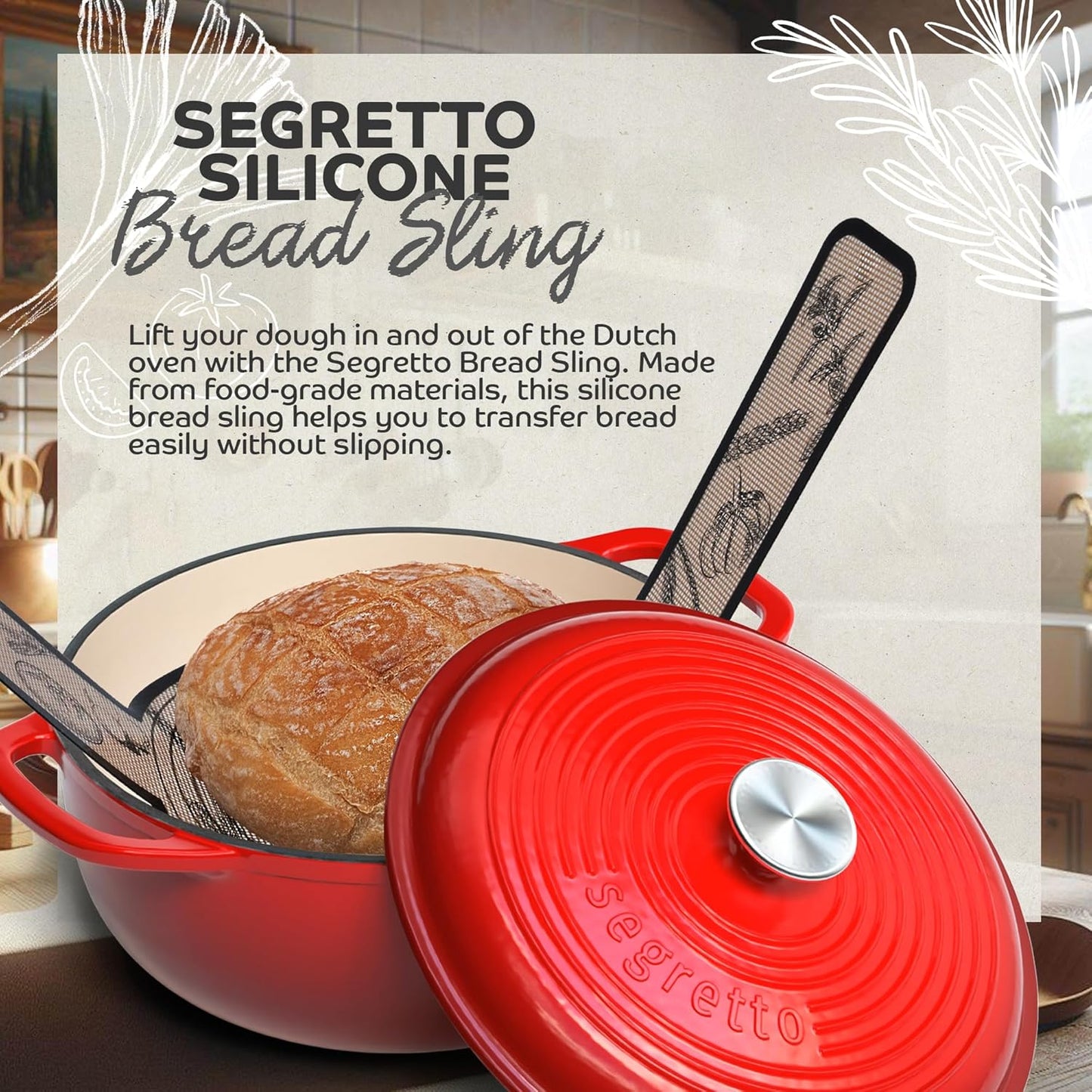 Silicone Bread Sling 2-Pack, Dutch Oven Silicone for Sourdough Bread by Segretto Cookware