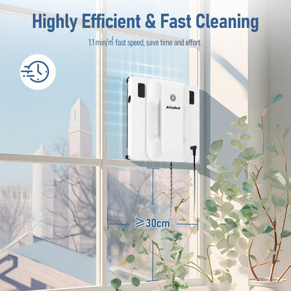 AlfaBot Window Cleaning Robot, Dual Water Spray,Intelligent Path Planning,6000Pa Suction Power, Wet/Dry Cleaning, Edge Detection Technology for High-Rise Window, Glass, Door, Mirror, Marble Wall