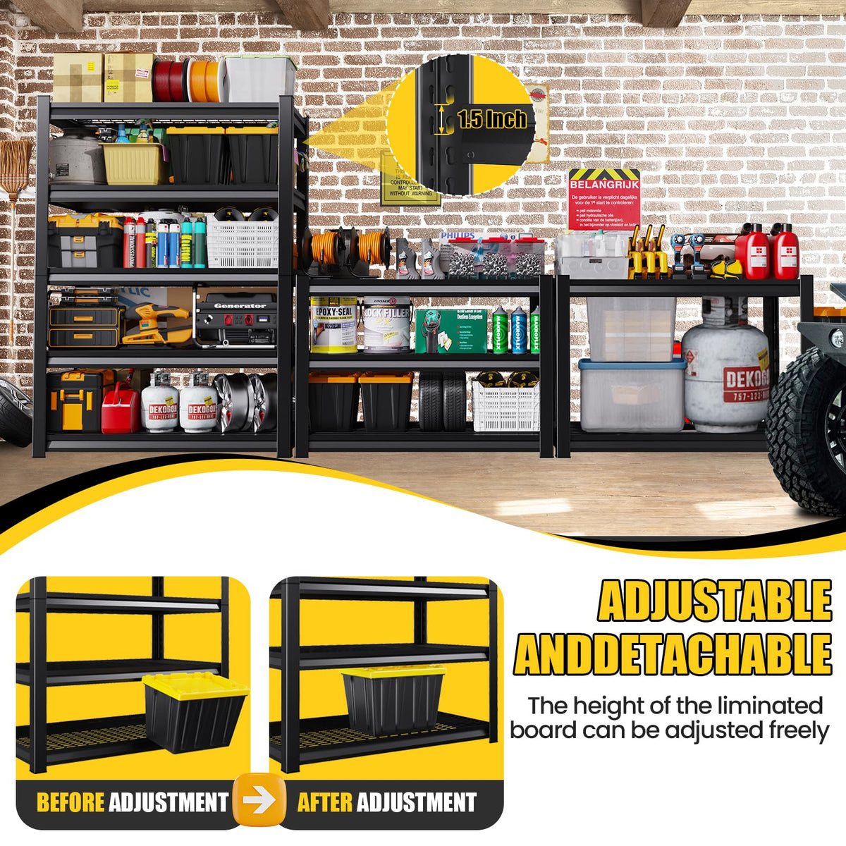 72”H*46”W Metal Garage Shelving Unit, Heavy Duty 5-Tier Garage Storage Shelves, 3000 lbs Large Industrial Shelving, Adjustable Wire Shelves Utility Rack Shelf, Steel Shelving for Warehouse, 2 Pack